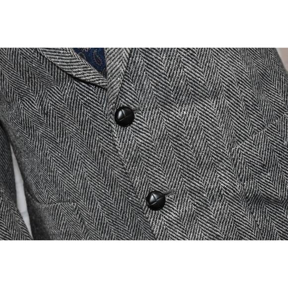 William John Blazer Tweed Style Mens Size 40 Reg Gray Herringbone Linen Wool - Picture 4 of 12